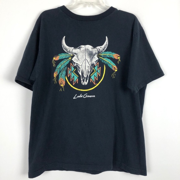 Vintage Other - Vintage Lake Geneva Bull Skull Single Stitch Tee
